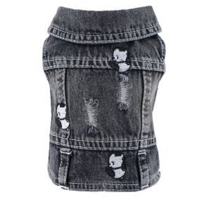 Pet Dog Black Ripped Panda Denim Vest