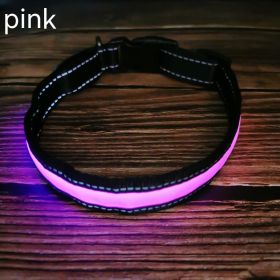 LED Luminous Dog Collar Highlight Reflective Leather Reflective Stripe Ribbon (Option: Pink-S)