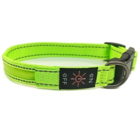 LED Luminous Dog Collar Highlight Reflective Leather Reflective Stripe Ribbon (Option: Colorful Green-XS)