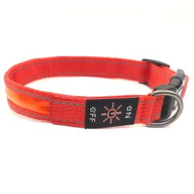 LED Luminous Dog Collar Highlight Reflective Leather Reflective Stripe Ribbon (Option: Colorful Red-M)