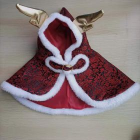 New Year Pet Clothes Dog Cat Brocade Satin Satin Cloak (Option: Red-Average Size)