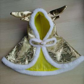 New Year Pet Clothes Dog Cat Brocade Satin Satin Cloak (Option: Yellow-Average Size)